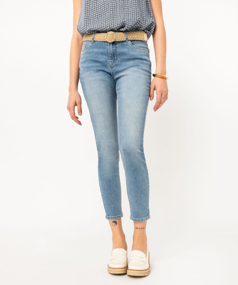 Jean 78ème coupe slim avec ceinture tressée femme